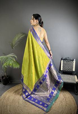 green soft silk blend banarasi zari woven butti weaving saree 3