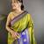 green soft silk blend banarasi zari woven butti weaving saree