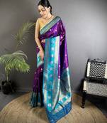 purple soft silk blend banarasi zari woven butti weaving saree