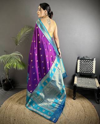 purple soft silk blend banarasi zari woven butti weaving saree 3
