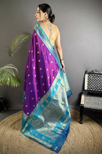 purple soft silk blend banarasi zari woven butti weaving saree