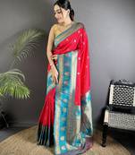 hot pink soft silk blend banarasi zari woven butti weaving saree