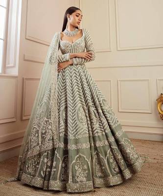 Light Pista Zari Work Lehenga Choli 1