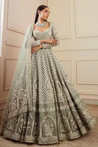 Light Pista Zari Work Lehenga Choli