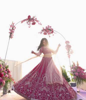 Deep Pink Slub Silk Lehenga Set 1