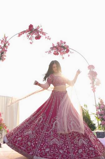 Deep Pink Slub Silk Lehenga Set