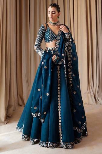 Blue Silk Sequins & Zari Work Lehenga Set