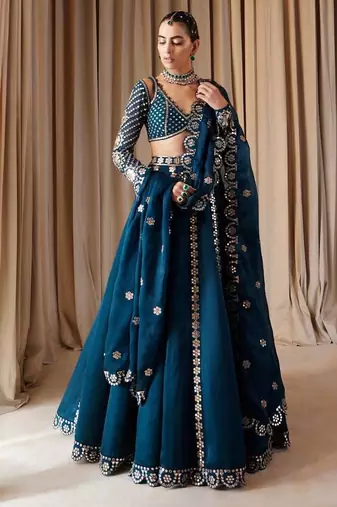 Blue Silk Sequins & Zari Work Lehenga Set