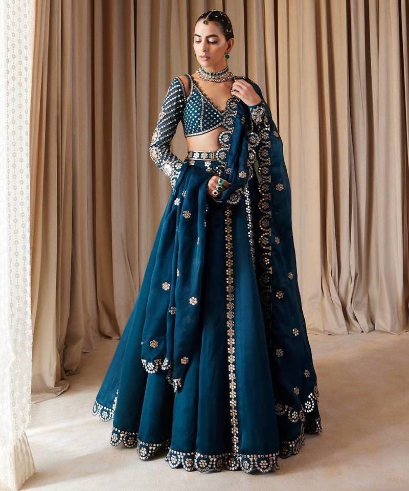 Blue Silk Sequins & Zari Work Lehenga Set