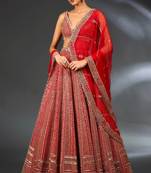 Red Satin Sequins & Dori Embroidery Lehenga Choli