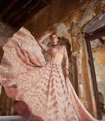 Peach Georgette Chevron Embroidered Lehenga Set