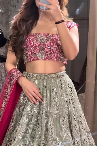 Grey Faux Georgette Fabric Sequin Lehenga Choli