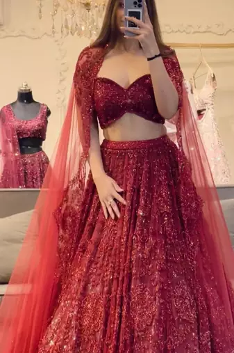 Maroon Soft Net Lehenga Choli