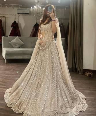 Cream Organza Sequin Lehenga Choli With Dupatta 1