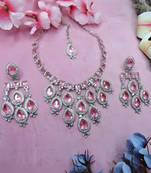 Stunning  pink crystal bridal necklace set with earrings & maang tikka tear drop statement jewelry