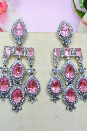 Stunning  pink crystal bridal Necklace :: set with earrings & maang tikka tear drop statement jewelry