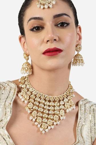 Bridal kundan gold-plated choker necklace set with jhumka earrings