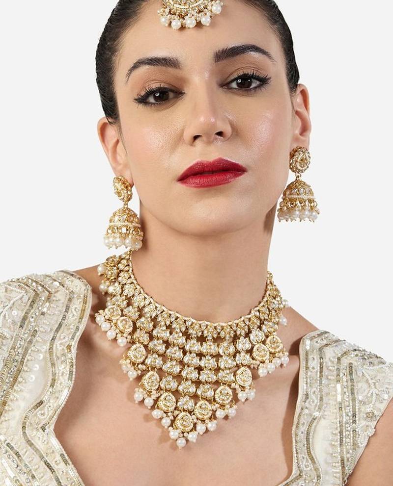 Bridal kundan gold-plated choker necklace set with jhumka earrings