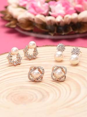 Elegant pearl stud earrings set for women & girls | classic everyday & party wear jewelry 1