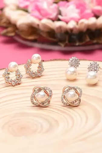 Elegant pearl stud earrings set for women & girls | classic everyday & party wear jewelry