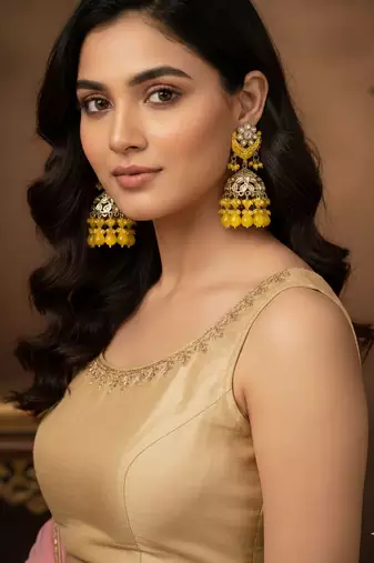 Yellow kundan jhumka earrings for women – traditional gold-plated ethnic indian jewelry for weddings & parties