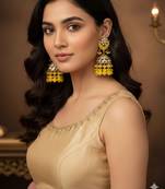 Yellow kundan jhumka earrings for women – traditional gold-plated ethnic indian jewelry for weddings & parties
