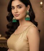 Green kundan jhumka earrings for women     traditional gold-plated ethnic indian jewelry for weddings & parties