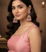Pink kundan jhumka earrings for women     traditional gold-plated ethnic indian jewelry for weddings & parties