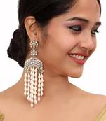Elegant kundan & pearl long chandelier earrings for women & girls | traditional gold-plated indian wedding jewelry