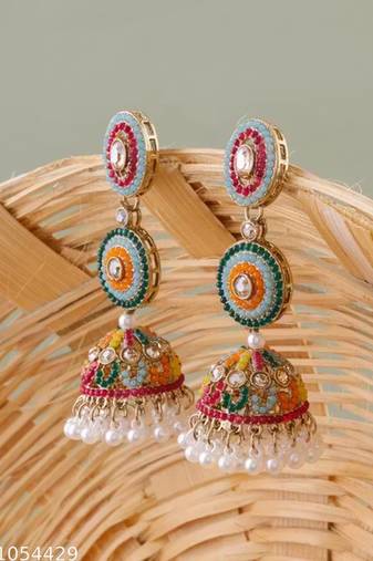 Vibrant multicolor traditional jhumka earrings for women & girls | handcrafted ethnic gold-plated dangler jewelry