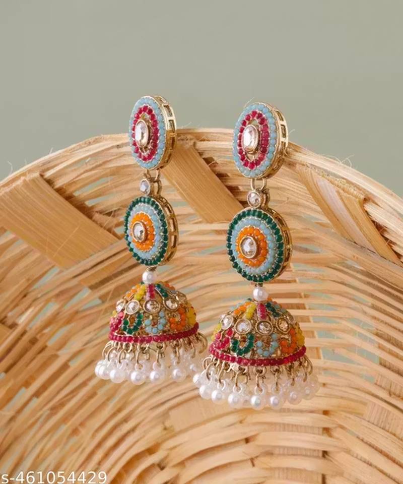 Vibrant multicolor traditional jhumka earrings for women & girls | handcrafted ethnic gold-plated dangler jewelry