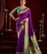 Purple silk blend butti weaving paithani saree