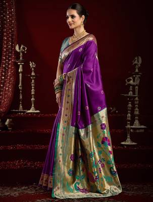 Purple silk blend butti weaving paithani saree 2