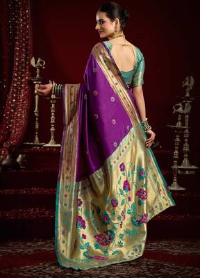 Purple silk blend butti weaving paithani saree 3