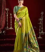 Mustard green silk blend butti weaving paithani saree