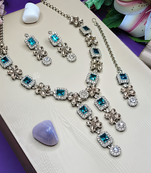 Elegant crystal floral necklace set with earrings  designer party wear jewelry