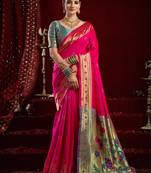 Pink silk blend butti weaving paithani saree
