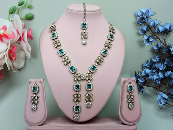 Elegant crystal floral Necklace :: set with earrings  designer party wear jewelry 2