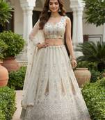 white diamond work net lehenga set choli with dupatta