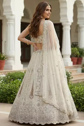white diamond work net lehenga set choli with dupatta