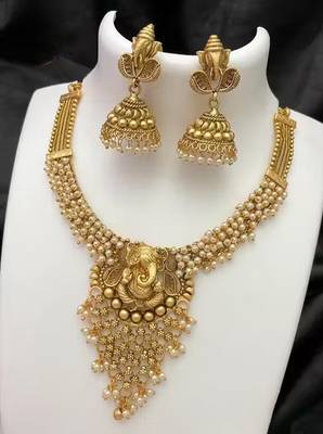 Traditional antique gold-plated temple Necklace :: set ethnic south indian bridal jewelry set 1