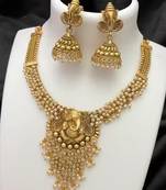 Traditional antique gold-plated temple necklace set ethnic south indian bridal jewelry set
