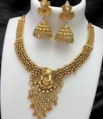 Traditional antique gold-plated temple necklace set ethnic south indian bridal jewelry set
