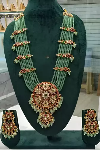 Traditional kundan beads bridal necklace set handcrafted ethnic indian jewelry set