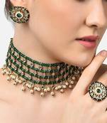 Indian gold-plated & green alloy gold-plated kundan-studded & beaded jewellery set