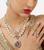 Designer kundan necklace set with earrings & ring | gold-plated dual layer bridal jewelry