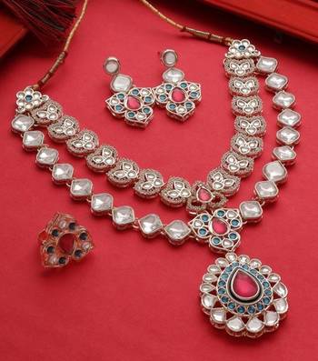 Designer kundan Necklace :: set with earrings & ring | gold-plated dual layer bridal jewelry 2