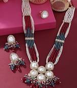Multicolor beaded kundan necklace set- pearl layered traditional gold-plated jewelry set