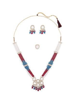 Multicolor beaded kundan Necklace :: set- pearl layered traditional gold-plated jewelry set 3