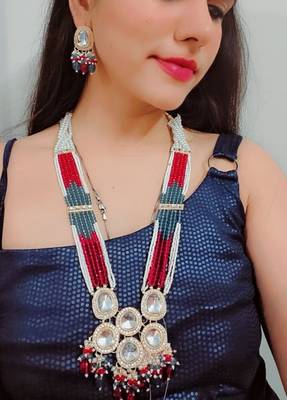 Multicolor beaded kundan Necklace :: set- pearl layered traditional gold-plated jewelry set 4
